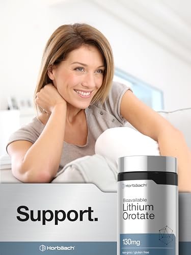 Horbäach Lithium Orotat 130 mg | 180 Kapseln | Nicht-GVO, glutenfrei, vegan | 5 mg bioverfügbares elementares Lithium
