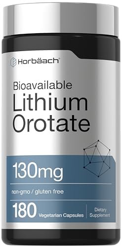 Horbäach Lithium Orotat 130 mg | 180 Kapseln | Nicht-GVO, glutenfrei, vegan | 5 mg bioverfügbares elementares Lithium