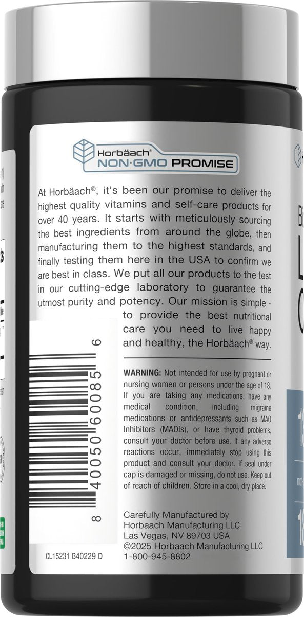 Horbäach Lithium Orotat 130 mg | 180 Kapseln | Nicht-GVO, glutenfrei, vegan | 5 mg bioverfügbares elementares Lithium