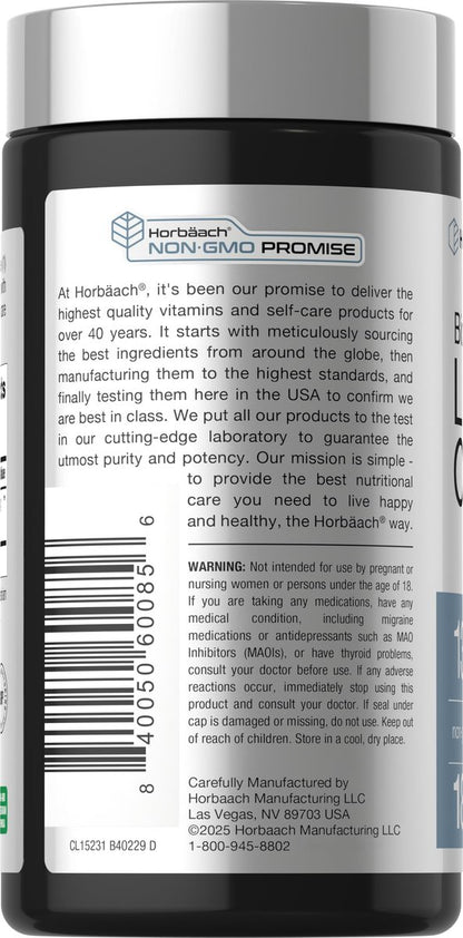 Horbäach Lithium Orotat 130 mg | 180 Kapseln | Nicht-GVO, glutenfrei, vegan | 5 mg bioverfügbares elementares Lithium