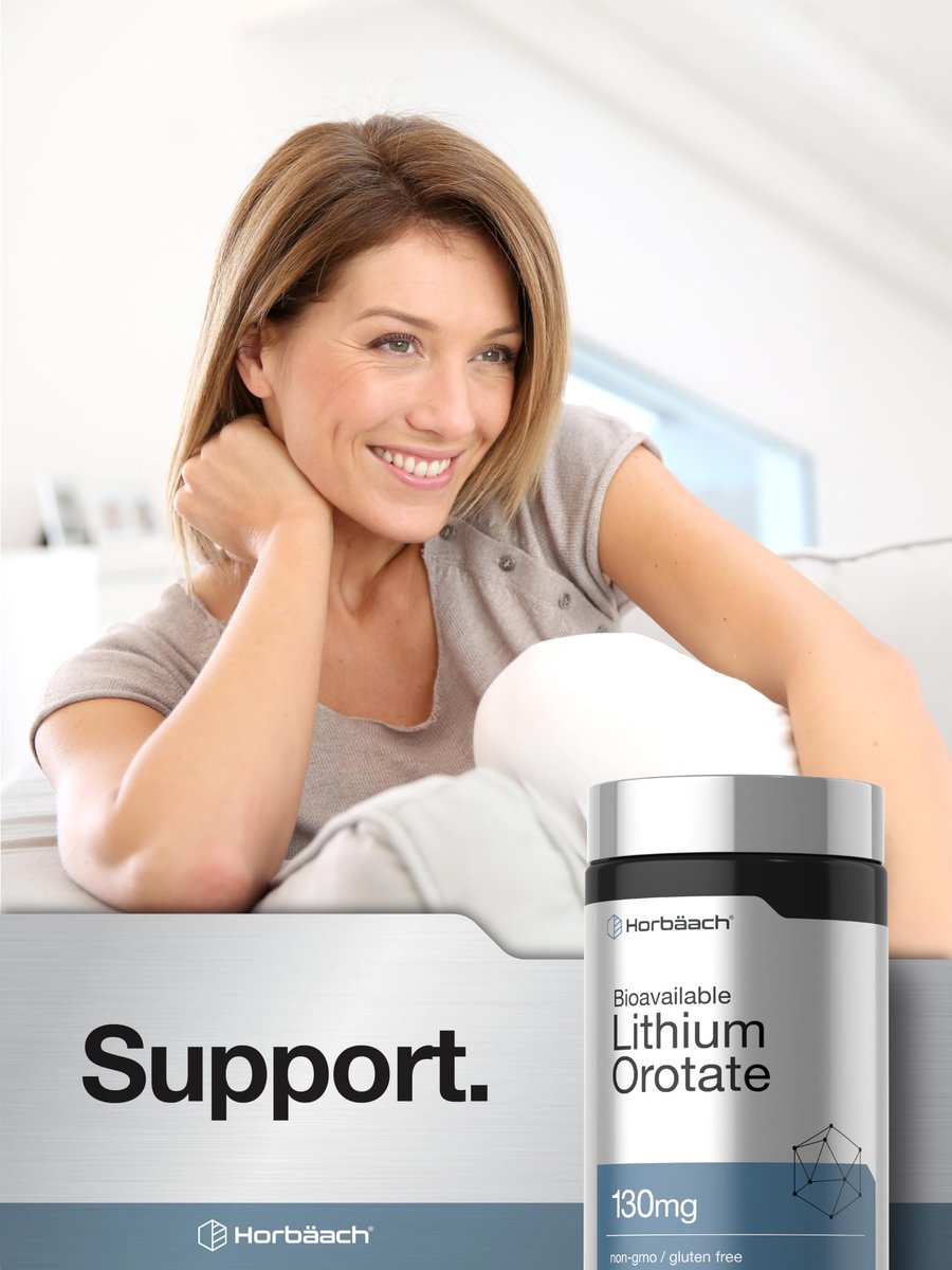 Horbäach Lithium Orotat 130 mg | 180 Kapseln | Nicht-GVO, glutenfrei, vegan | 5 mg bioverfügbares elementares Lithium