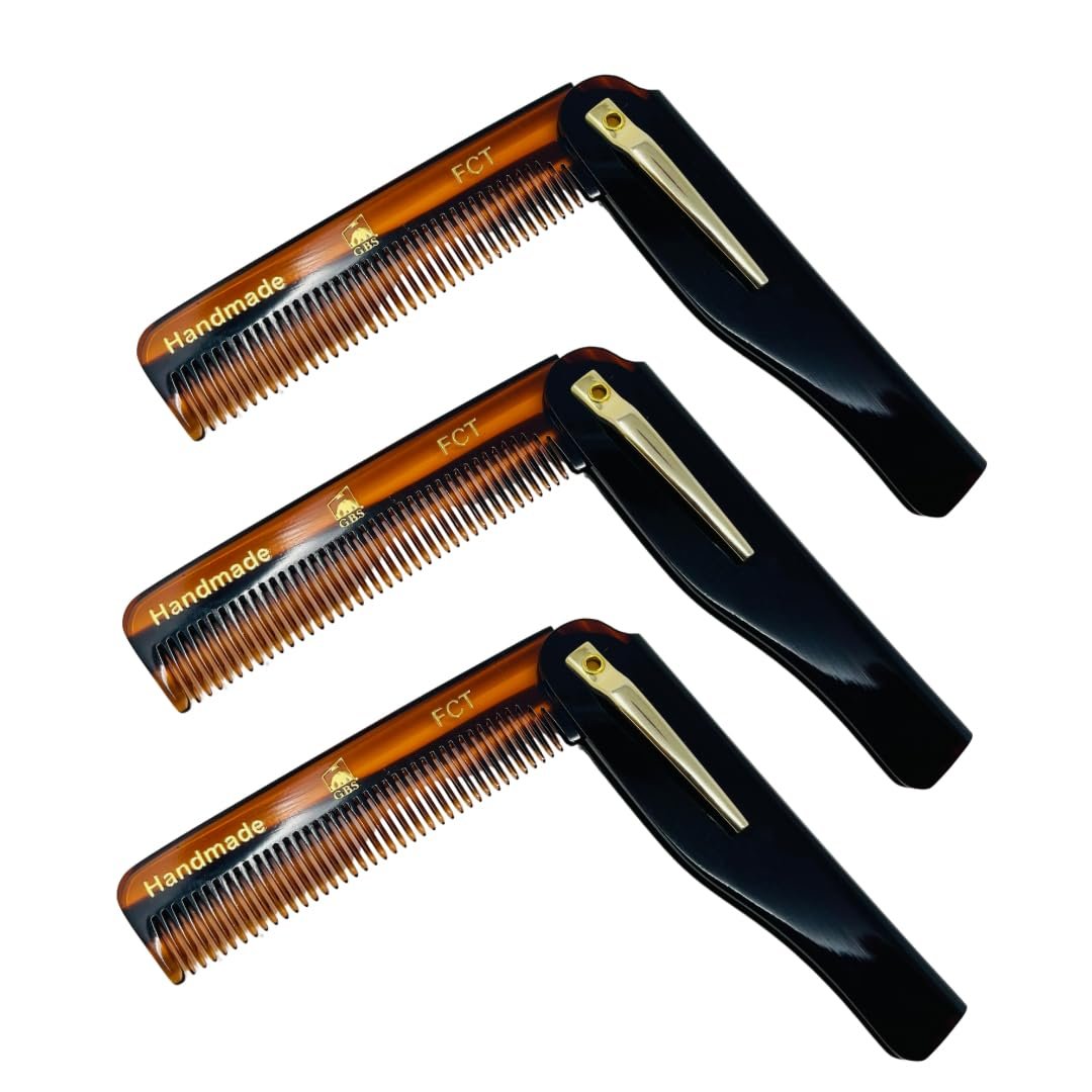 GENTS FCT Faltbare Taschenkämme für Männer & Frauen – 3er-Pack Premium Handgefertigte Antistatische Haarkämme – Reisegröße für alle Haartypen – Langlebig Glatte Oberfläche – Celluloseacetat Peines Para Cabello