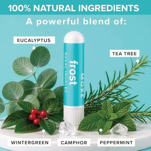 MOXE Frost - Energie-Aromatherapie-Naseninhalator - Lindert Kopfschmerzen, steigert Fokus & Energie - Kühlender Sinus-Blaster mit Pfefferminz, Eukalyptus & Wintergrün ätherischen Ölen - USA (1er-Pack)