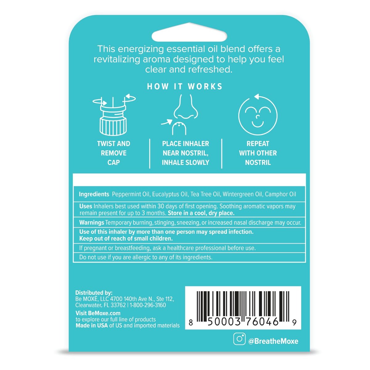 MOXE Frost - Energie-Aromatherapie-Naseninhalator - Lindert Kopfschmerzen, steigert Fokus & Energie - Kühlender Sinus-Blaster mit Pfefferminz, Eukalyptus & Wintergrün ätherischen Ölen - USA (1er-Pack)