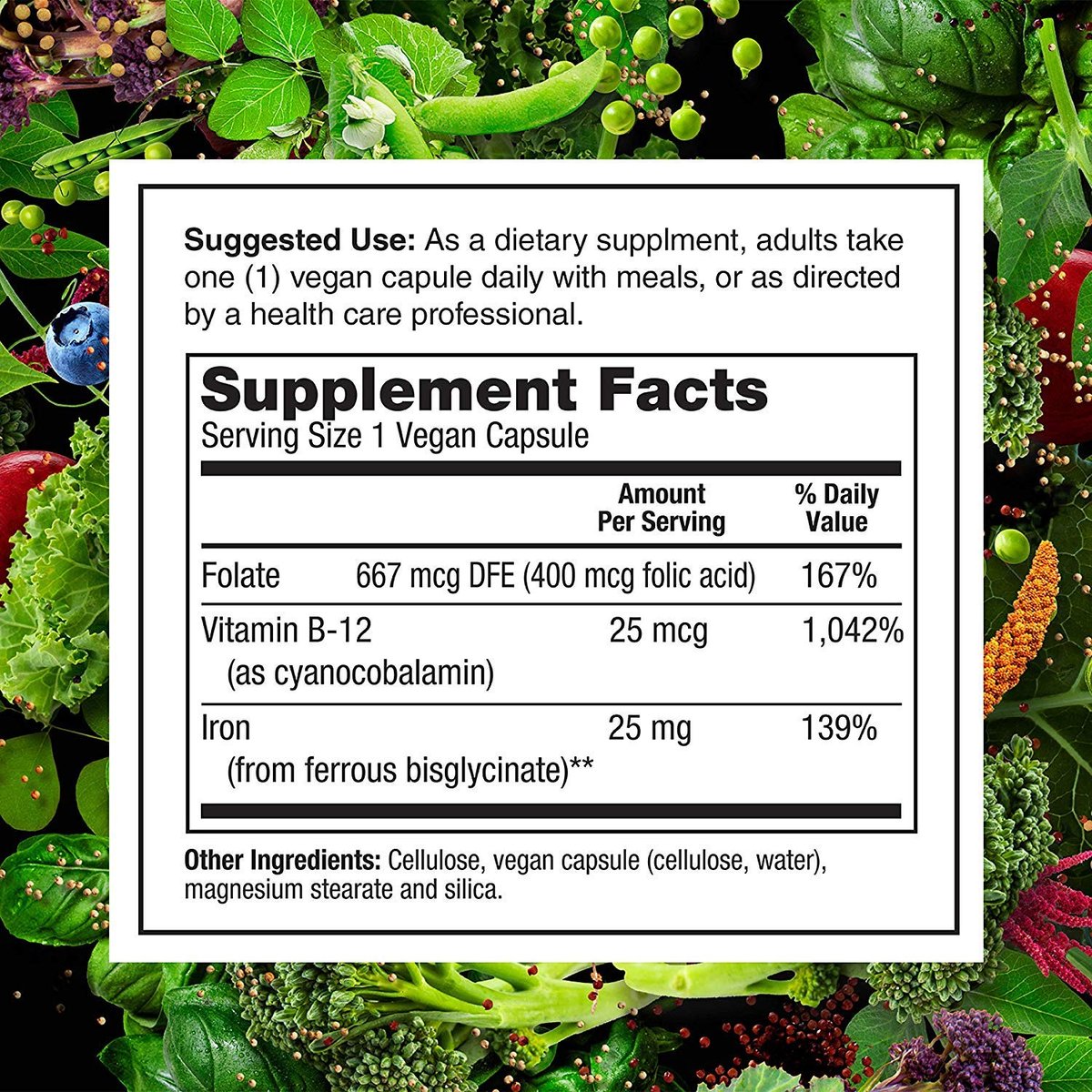 PlantFusion Vegane Eisenpräparate mit 25 mg Eisen, Folsäure & B12 – 90 Kapseln für Frauen und Männer