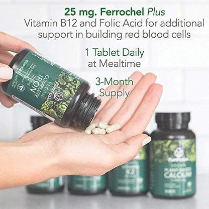 PlantFusion Vegane Eisenpräparate mit 25 mg Eisen, Folsäure & B12 – 90 Kapseln für Frauen und Männer