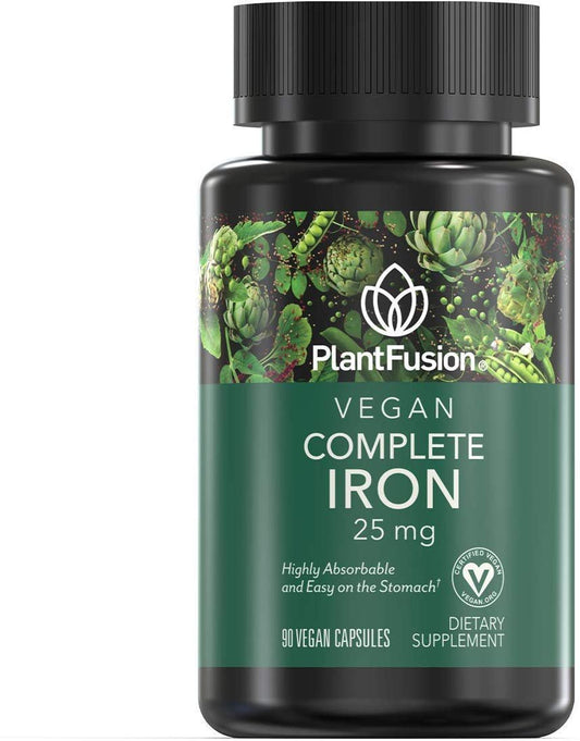 PlantFusion Vegane Eisenpräparate mit 25 mg Eisen, Folsäure & B12 – 90 Kapseln für Frauen und Männer