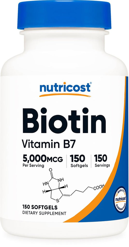 Nutricost Biotin 5.000mcg 150 Softgels – Vitamin B7 – Glutenfrei, Non-GMO