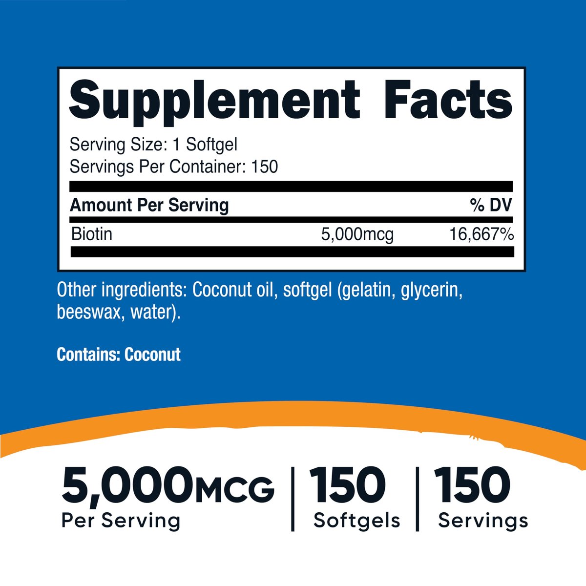 Nutricost Biotin 5.000mcg 150 Softgels – Vitamin B7 – Glutenfrei, Non-GMO