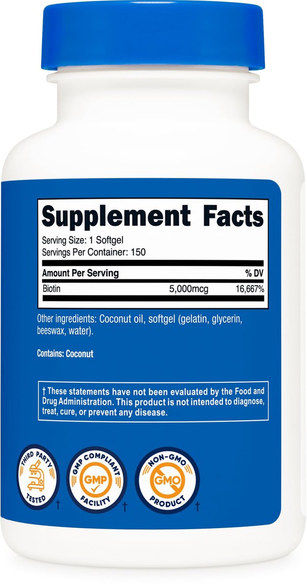 Nutricost Biotin 5.000mcg 150 Softgels – Vitamin B7 – Glutenfrei, Non-GMO