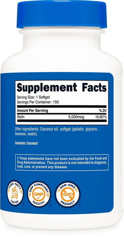 Nutricost Biotin 5.000mcg 150 Softgels – Vitamin B7 – Glutenfrei, Non-GMO