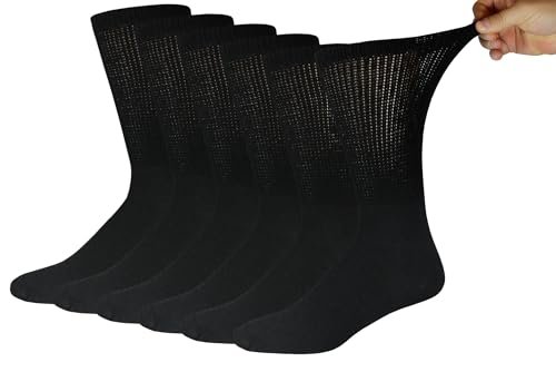Big and Tall Diabetic Baumwoll-Neuropathie-Crew-Socken, King Size Herren Sport-Crew-Socken (13-16, Schwarz) - 6 Paar