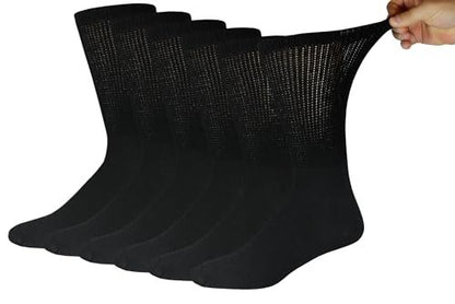 Big and Tall Diabetic Baumwoll-Neuropathie-Crew-Socken, King Size Herren Sport-Crew-Socken (13-16, Schwarz) - 6 Paar