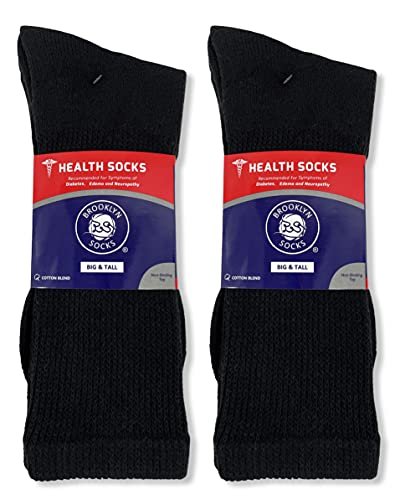 Big and Tall - 6 Paar Diabetische Baumwoll-Neuropathie-Crew-Socken, King-Size Herren Athletic Crew Socken (13-16, Weiß)