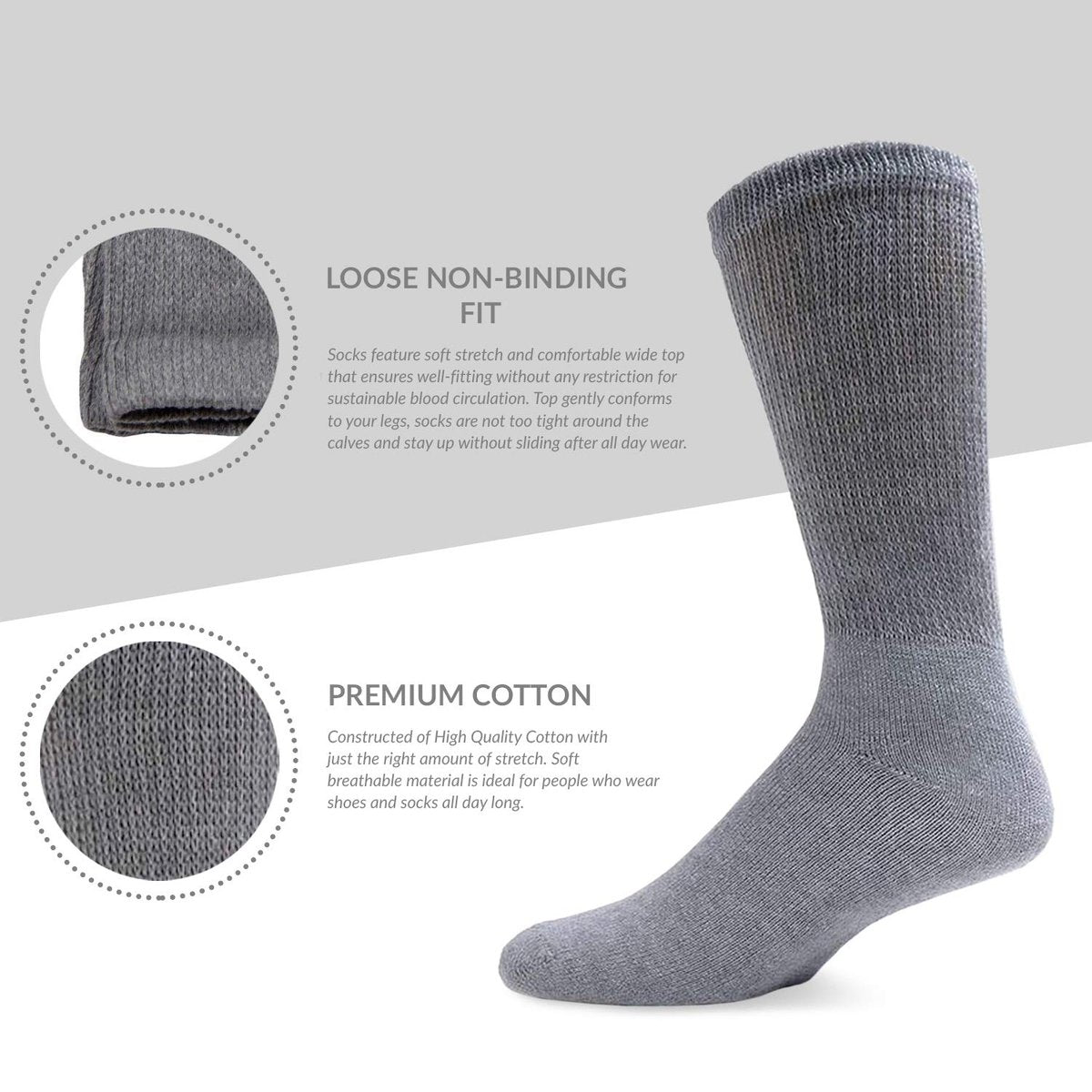 Big and Tall Diabetic Baumwoll-Neuropathie-Crew-Socken, King Size Herren Sport-Crew-Socken (13-16, Schwarz) - 6 Paar