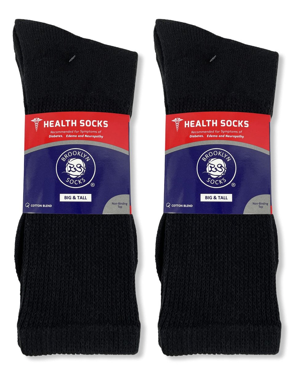 Big and Tall Diabetic Baumwoll-Neuropathie-Crew-Socken, King Size Herren Sport-Crew-Socken (13-16, Schwarz) - 6 Paar