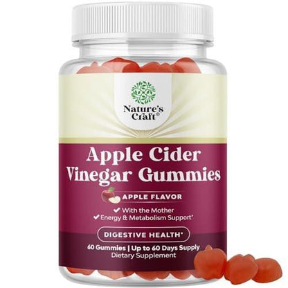Apfelessig Gummibärchen mit Mutter - Entgiftung & Detox ACV Gummis für Gewichtsverlust, Darmgesundheit, Blähungen, Stoffwechsel & Energieunterstützung - ACV mit Mutter mit B12, B6 & Granatapfel - 60 Stück