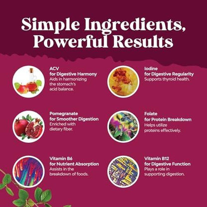 Apfelessig Gummibärchen mit Mutter - Entgiftung & Detox ACV Gummis für Gewichtsverlust, Darmgesundheit, Blähungen, Stoffwechsel & Energieunterstützung - ACV mit Mutter mit B12, B6 & Granatapfel - 60 Stück