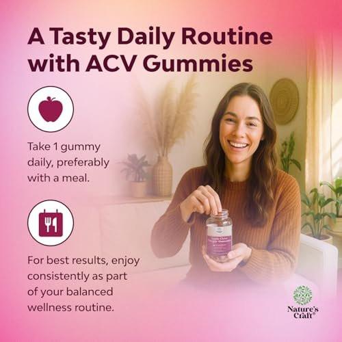 Apfelessig Gummibärchen mit Mutter - Entgiftung & Detox ACV Gummis für Gewichtsverlust, Darmgesundheit, Blähungen, Stoffwechsel & Energieunterstützung - ACV mit Mutter mit B12, B6 & Granatapfel - 60 Stück
