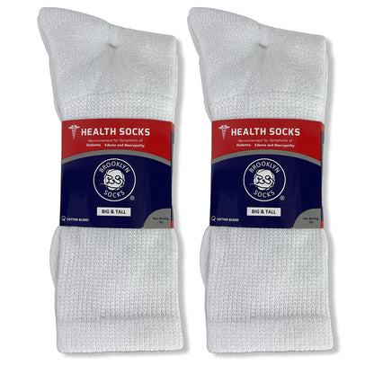 Big and Tall - 6 Paar Diabetische Baumwoll-Neuropathie-Crew-Socken, King-Size Herren Athletic Crew Socken (13-16, Weiß)