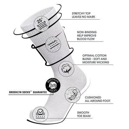 Big and Tall - 6 Paar Diabetische Baumwoll-Neuropathie-Crew-Socken, King-Size Herren Athletic Crew Socken (13-16, Weiß)
