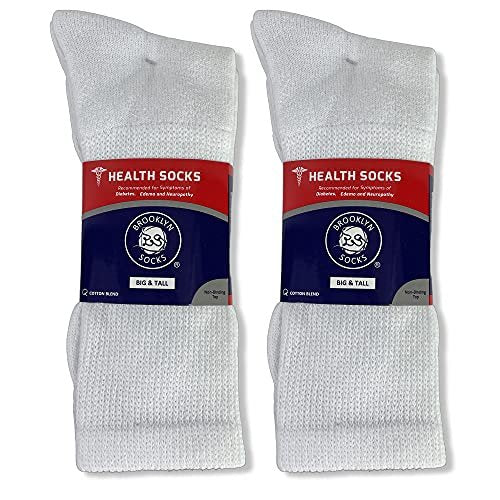 Big and Tall - 6 Paar Diabetische Baumwoll-Neuropathie-Crew-Socken, King-Size Herren Athletic Crew Socken (13-16, Weiß)