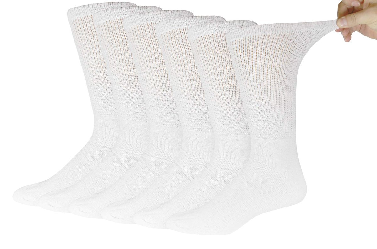Big and Tall - 6 Paar Diabetische Baumwoll-Neuropathie-Crew-Socken, King-Size Herren Athletic Crew Socken (13-16, Weiß)