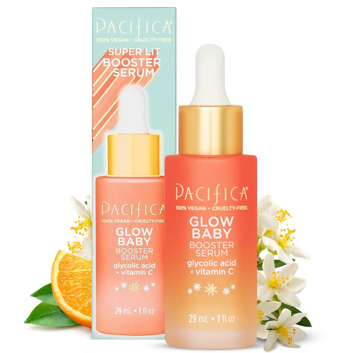 Pacifica Vitamin C Serum für das Gesicht – Glow Baby aufhellendes Gesichtsserum mit Glycolsäure – Vitamin-C-Booster Hautpflege, Dunkle-Flecken-Korrektor, vegane Hautpflege für strahlende Haut, dermatologisch getestet