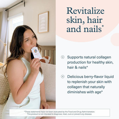 Youtheory Collagen Liquid - 5.000 mg hydrolysierte Kollagenpeptide - Unterstützt Haar, Nägel, Gelenke & Knochen* - Beerengeschmack - 1 oz Einzelportion, 12er-Pack
