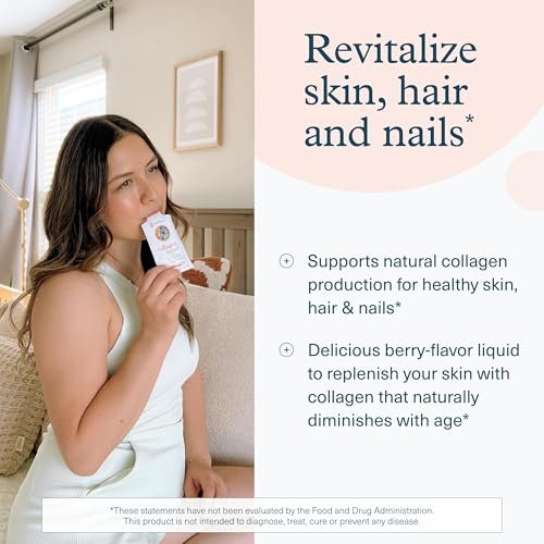 Youtheory Collagen Liquid - 5.000 mg hydrolysierte Kollagenpeptide - Unterstützt Haar, Nägel, Gelenke & Knochen* - Beerengeschmack - 1 oz Einzelportion, 12er-Pack