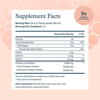 Youtheory Collagen Liquid - 5.000 mg hydrolysierte Kollagenpeptide - Unterstützt Haar, Nägel, Gelenke & Knochen* - Beerengeschmack - 1 oz Einzelportion, 12er-Pack