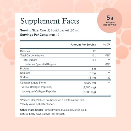 Youtheory Collagen Liquid - 5.000 mg hydrolysierte Kollagenpeptide - Unterstützt Haar, Nägel, Gelenke & Knochen* - Beerengeschmack - 1 oz Einzelportion, 12er-Pack