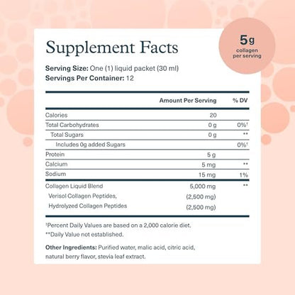 Youtheory Collagen Liquid - 5.000 mg hydrolysierte Kollagenpeptide - Unterstützt Haar, Nägel, Gelenke & Knochen* - Beerengeschmack - 1 oz Einzelportion, 12er-Pack