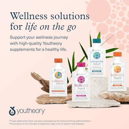 Youtheory Collagen Liquid - 5.000 mg hydrolysierte Kollagenpeptide - Unterstützt Haar, Nägel, Gelenke & Knochen* - Beerengeschmack - 1 oz Einzelportion, 12er-Pack