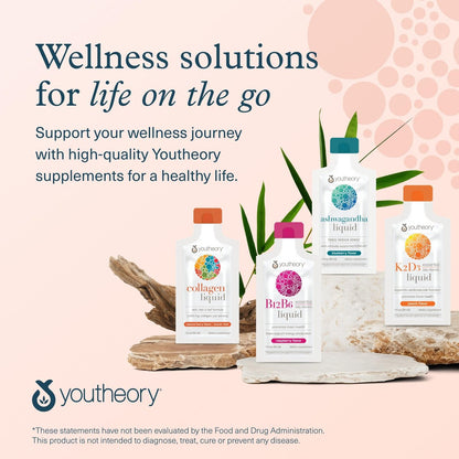 Youtheory Collagen Liquid - 5.000 mg hydrolysierte Kollagenpeptide - Unterstützt Haar, Nägel, Gelenke & Knochen* - Beerengeschmack - 1 oz Einzelportion, 12er-Pack