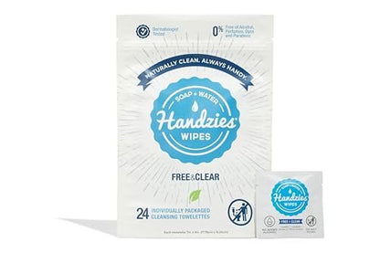 Handzies Natürliche Seifen- und Wasser-Handtücher, hypoallergen, frei und klar, einzeln verpackt (24er-Pack)