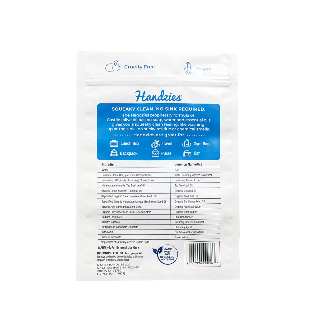 Handzies Natürliche Seifen- und Wasser-Handtücher, hypoallergen, frei und klar, einzeln verpackt (24er-Pack)