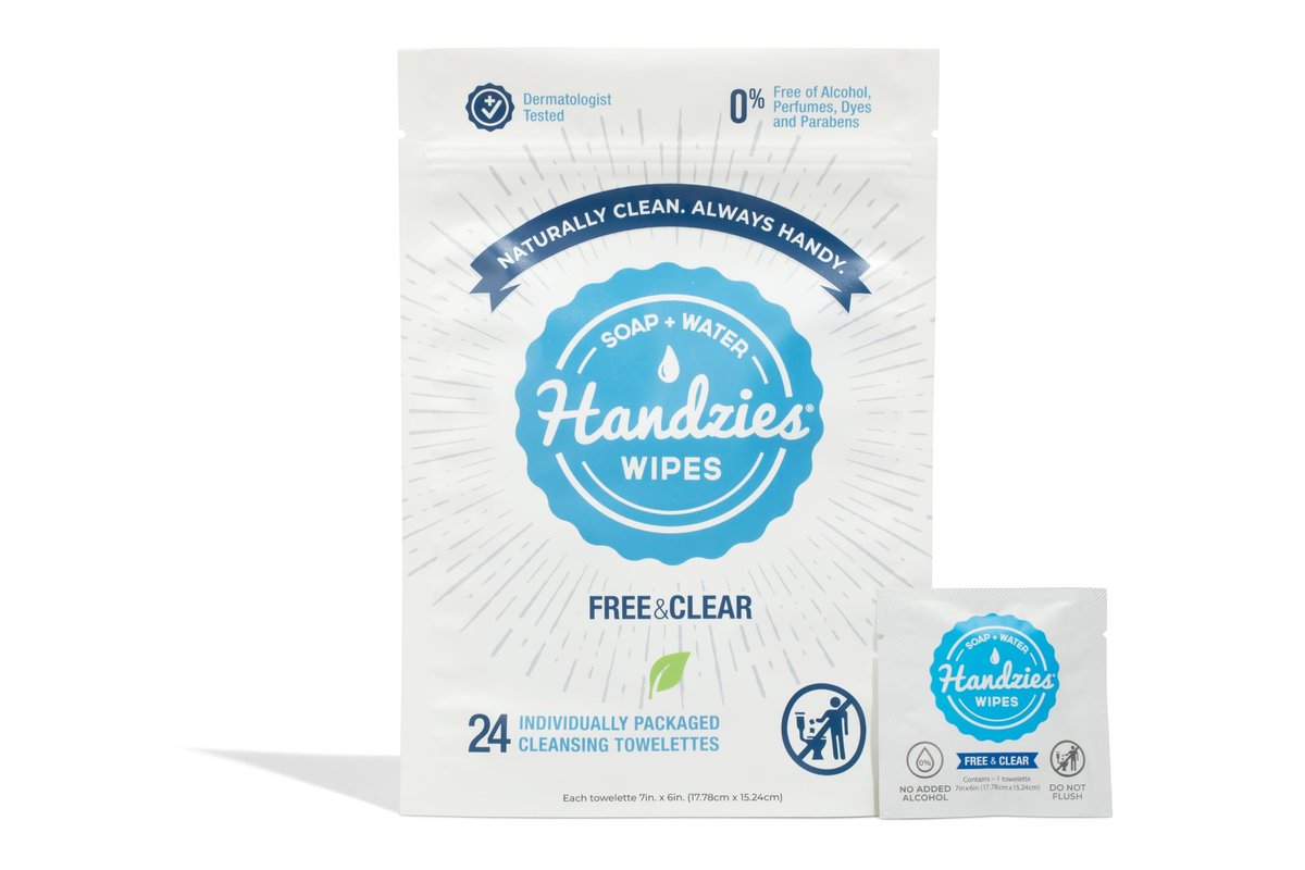 Handzies Natürliche Seifen- und Wasser-Handtücher, hypoallergen, frei und klar, einzeln verpackt (24er-Pack)