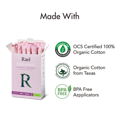 Bio-Baumwoll-Tampons Super – Rael, 100% zertifizierte Bio-Baumwolle, nachhaltig & hautfreundlich