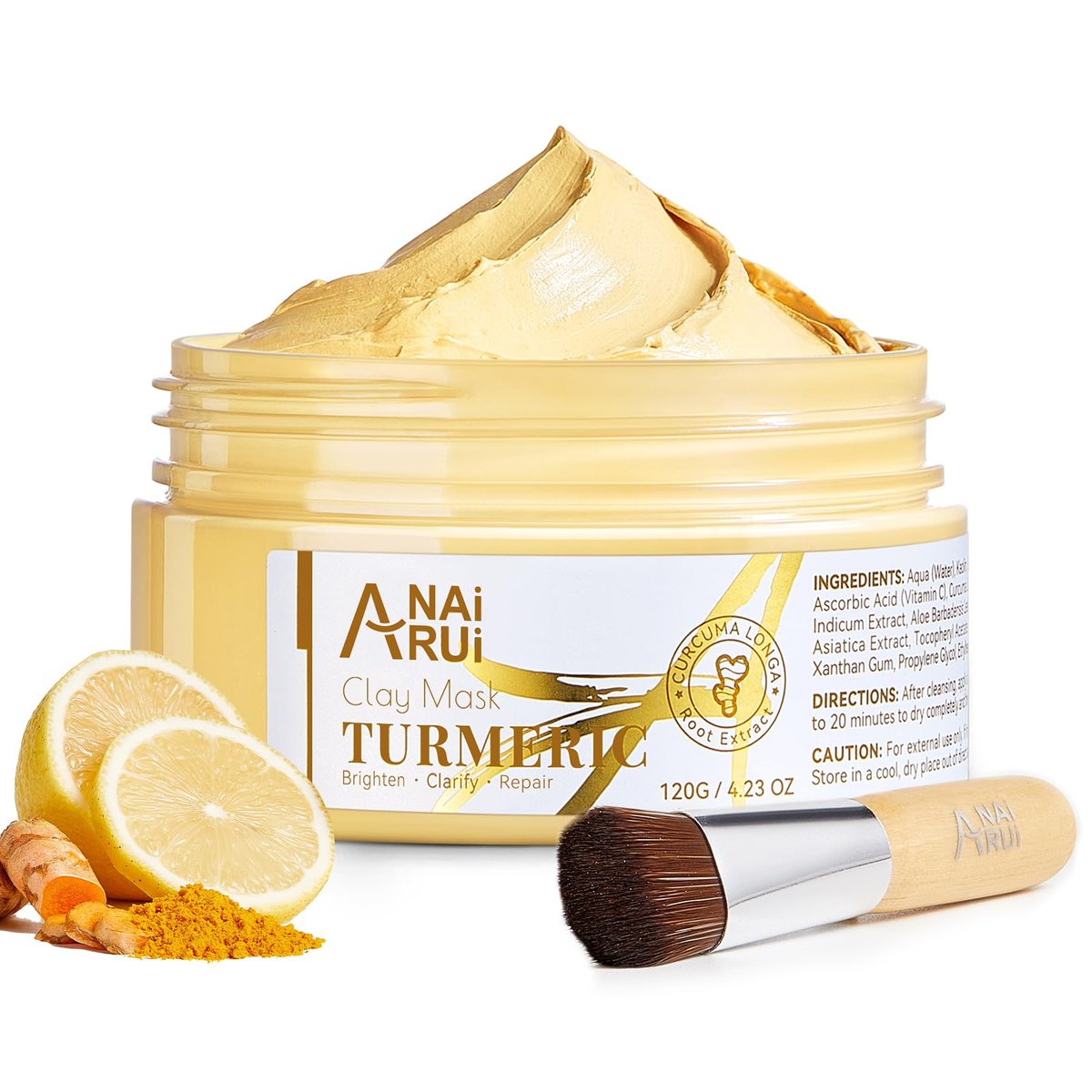 Turmeric Vitamin C Gesichtsmaske, Tiefenreinigende Tonerde-Maske für stumpfe Haut, Gesichtspflegemaske zur Verfeinerung der Poren und Kontrolle von Öl, glatte & strahlende Haut, Gesichtspflege Geschenk für Muttertag, 120 g