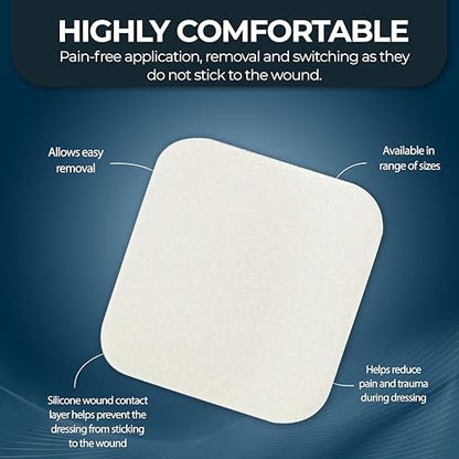 MED PRICE Sterile Schaumstoff-Wundauflagen, weich absorbierend, nicht klebend, wasserdicht, für Geschwüre und Verletzungen, 5x5 cm (Packung mit 10)