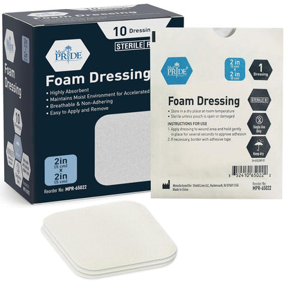MED PRICE Sterile Schaumstoff-Wundauflagen, weich absorbierend, nicht klebend, wasserdicht, für Geschwüre und Verletzungen, 5x5 cm (Packung mit 10)