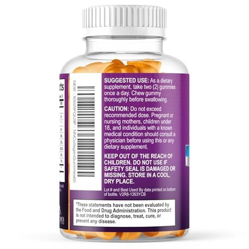 Kollagen-Peptid-Gummibärchen mit 2500 mcg Biotin pro Portion – Nahrungsergänzung für Haarwachstum, Haut & Nägel – Hydrolysiertes Kollagen Typ I & III, Vitamin C für Immununterstützung, Orangengeschmack, 60 Gummibärchen