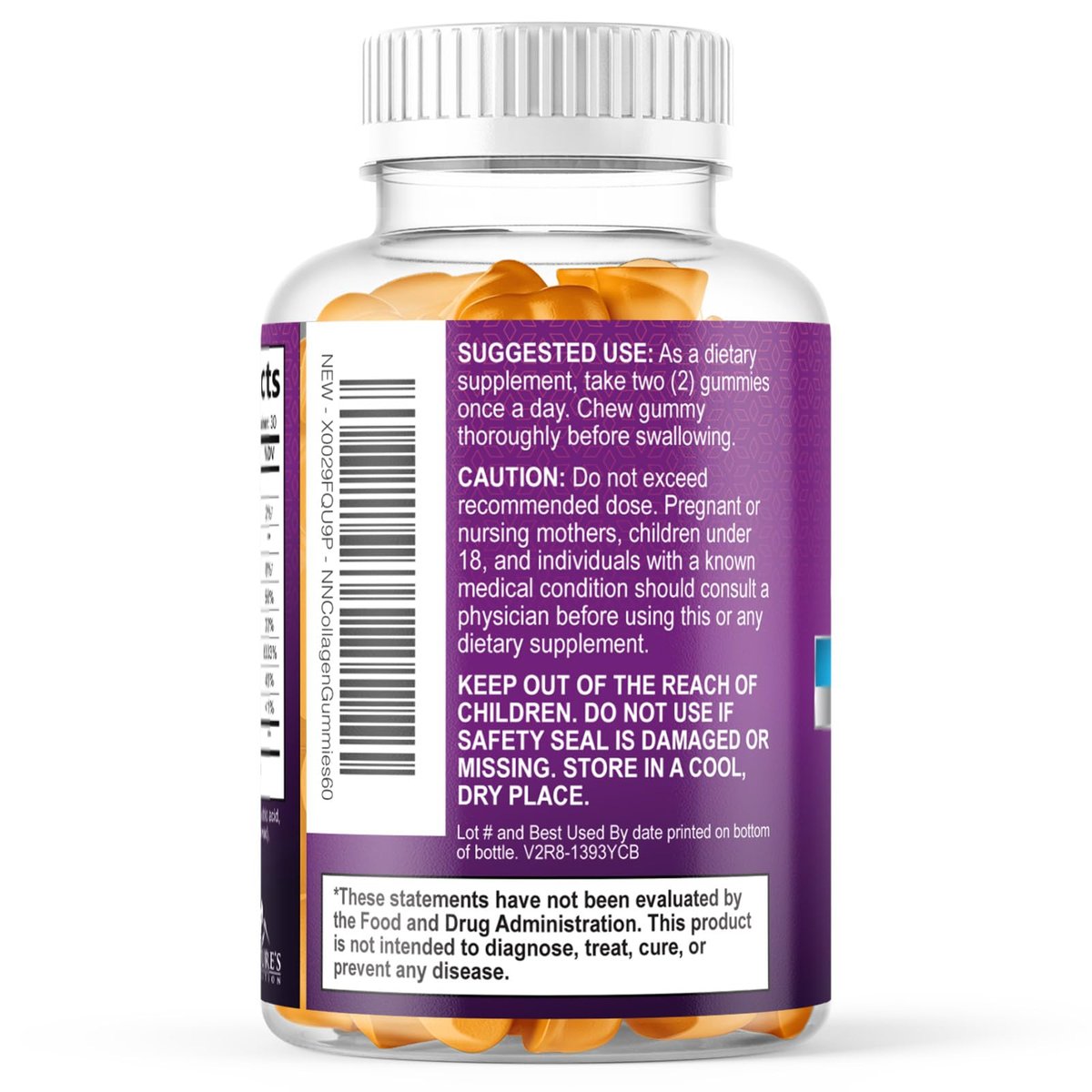 Kollagen-Peptid-Gummibärchen mit 2500 mcg Biotin pro Portion – Nahrungsergänzung für Haarwachstum, Haut & Nägel – Hydrolysiertes Kollagen Typ I & III, Vitamin C für Immununterstützung, Orangengeschmack, 60 Gummibärchen