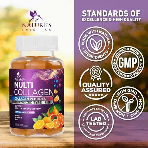 Kollagen-Peptid-Gummibärchen mit 2500 mcg Biotin pro Portion – Nahrungsergänzung für Haarwachstum, Haut & Nägel – Hydrolysiertes Kollagen Typ I & III, Vitamin C für Immununterstützung, Orangengeschmack, 60 Gummibärchen