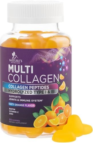 Kollagen-Peptid-Gummibärchen mit 2500 mcg Biotin pro Portion – Nahrungsergänzung für Haarwachstum, Haut & Nägel – Hydrolysiertes Kollagen Typ I & III, Vitamin C für Immununterstützung, Orangengeschmack, 60 Gummibärchen
