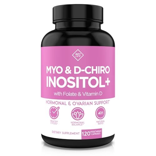 Optify Myo-Inositol & D-Chiro Inositol für Frauen | 40:1 Verhältnis plus Folat und Vitamin D | Unterstützt gesunden Hormonhaushalt, regelmäßigen Zyklus und Eierstockgesundheit (120 Kapseln)