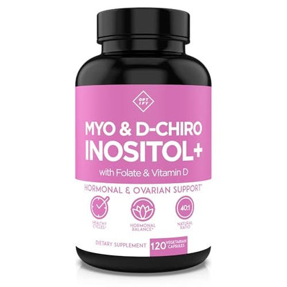 Optify Myo-Inositol & D-Chiro Inositol für Frauen | 40:1 Verhältnis plus Folat und Vitamin D | Unterstützt gesunden Hormonhaushalt, regelmäßigen Zyklus und Eierstockgesundheit (120 Kapseln)