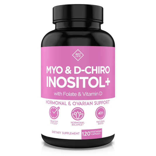 Optify Myo-Inositol & D-Chiro Inositol für Frauen | 40:1 Verhältnis plus Folat und Vitamin D | Unterstützt gesunden Hormonhaushalt, regelmäßigen Zyklus und Eierstockgesundheit (120 Kapseln)