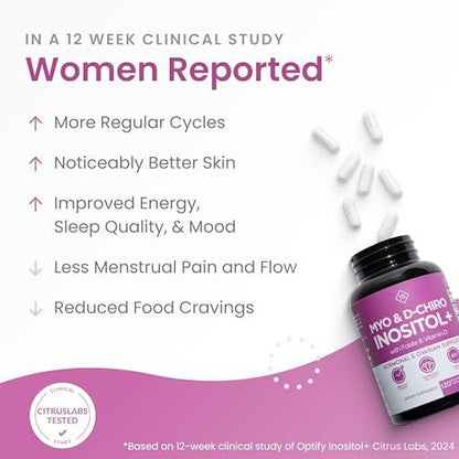 Optify Myo-Inositol & D-Chiro Inositol für Frauen | 40:1 Verhältnis plus Folat und Vitamin D | Unterstützt gesunden Hormonhaushalt, regelmäßigen Zyklus und Eierstockgesundheit (120 Kapseln)